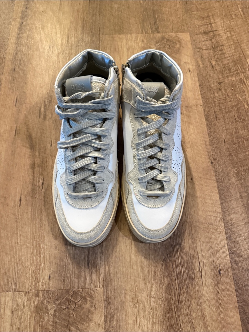 P448 Women’s High Top Sneakers Size 6.5 | White & Silver Designer Sneakers
